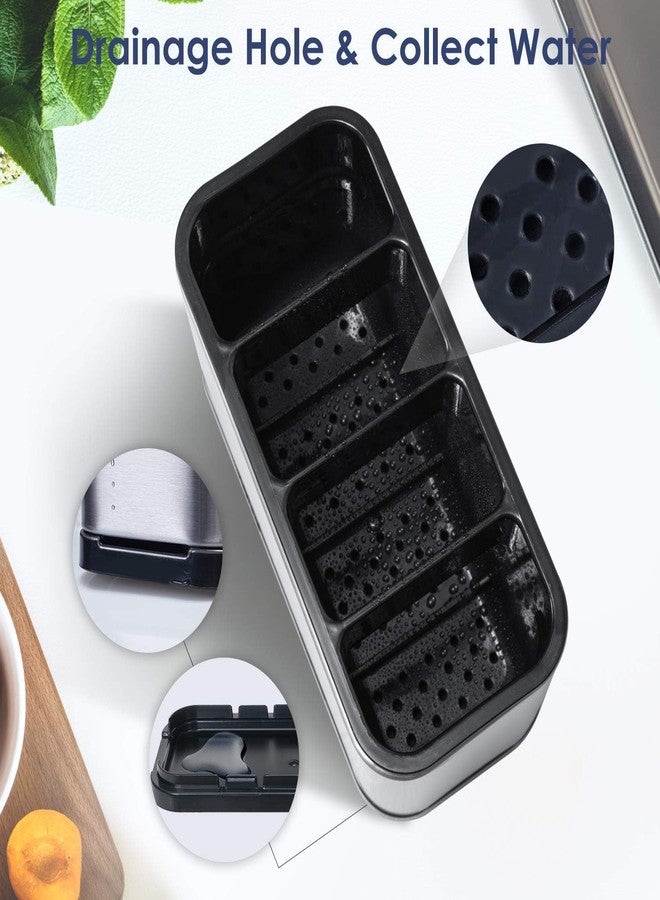Lukzer Spoon Stand Multi-Compartment Cutlery Holder | Kitchen Countertop Utensil Organizer for Spoons, Forks, Knives Stainless Steel Finish with Anti-Slip with Drainage Base Space Saving Design CH-378 - Image 5